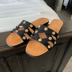 Vince Camuto gold studded black sandals